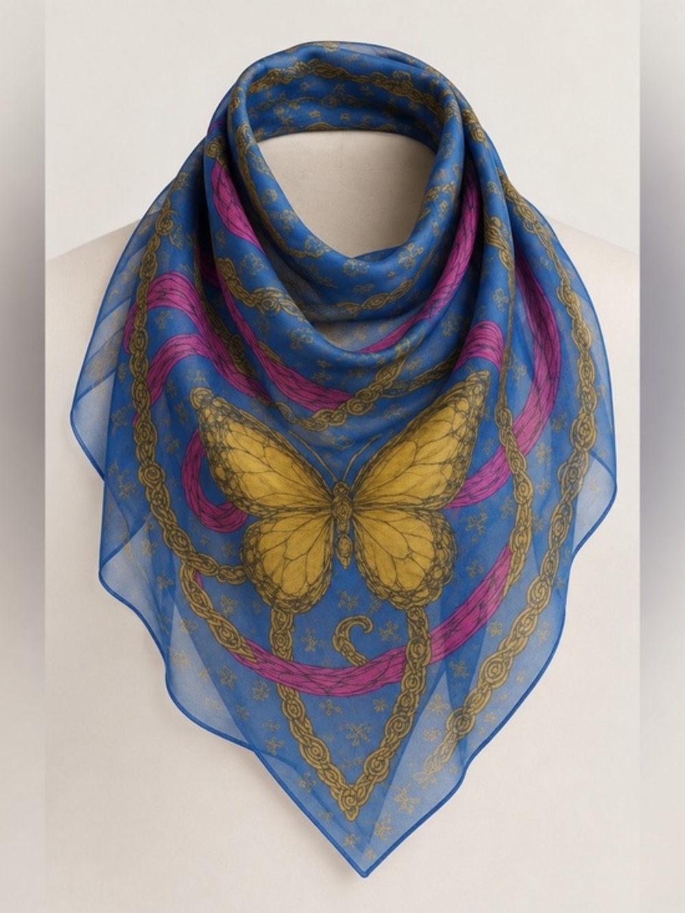Raj Anthropologie Turquoise Butterfly Silk Scarf DEAD STOCK Y2K 19”x72” New 1466